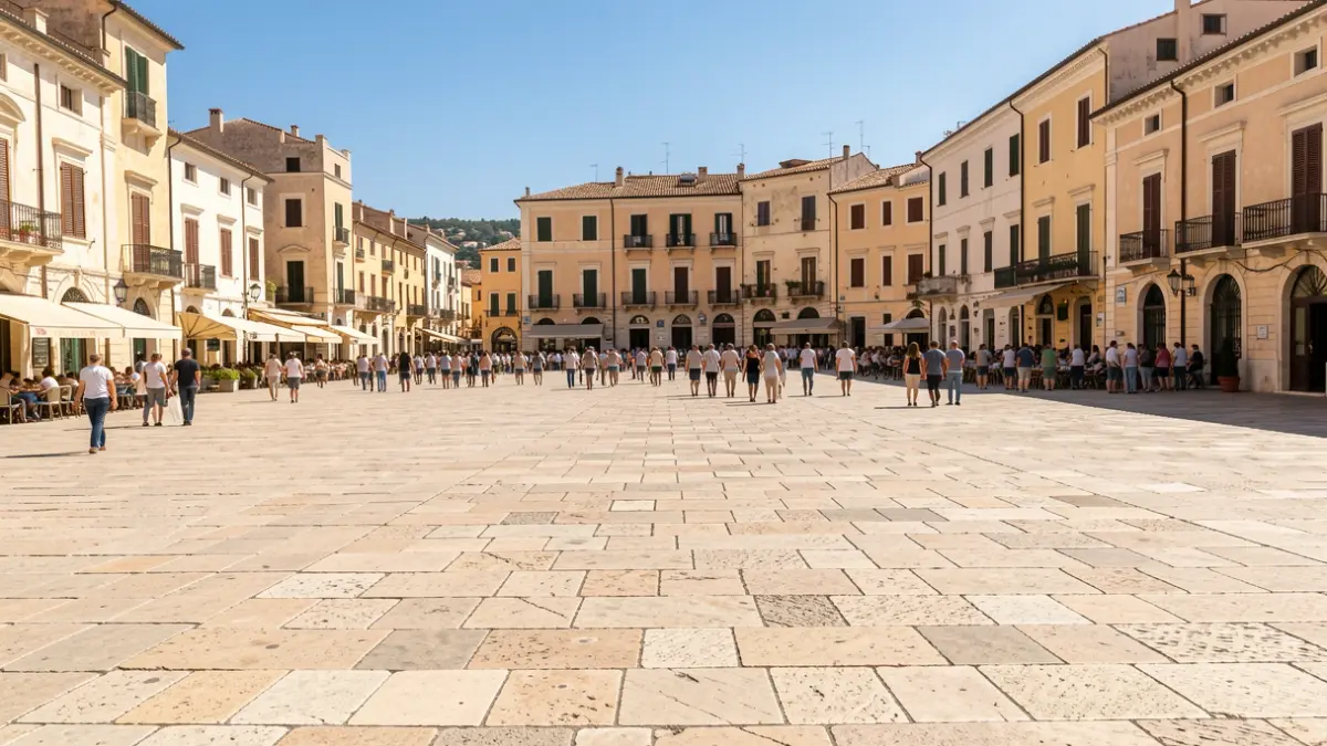 Generic image of a square in a Mediterranean city on a sunny day.