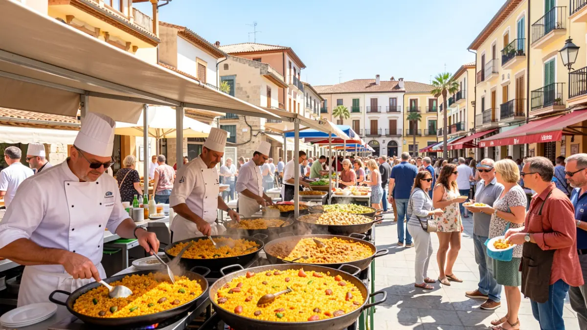 Generic image of a gastronomic festival at La Marina in Valencia with chefs preparing paella.