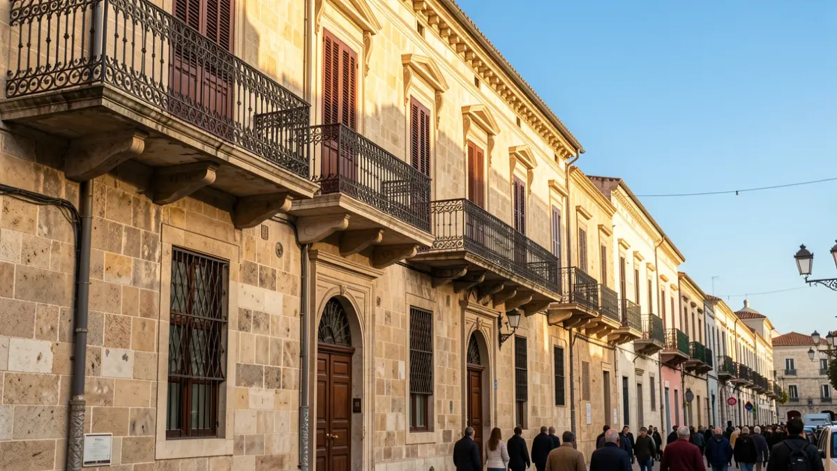 Façana d'un edifici històric amb balcons de ferro en una ciutat mediterrània.