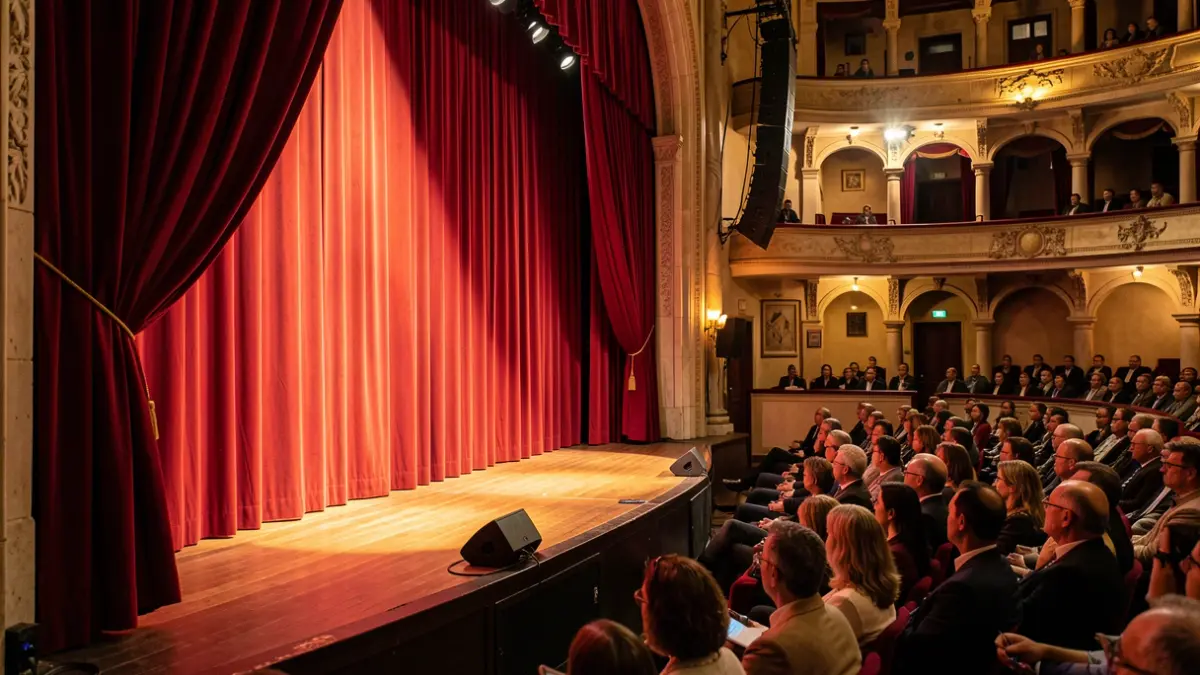 Generic image of a Valencian theater stage with curtains and light.