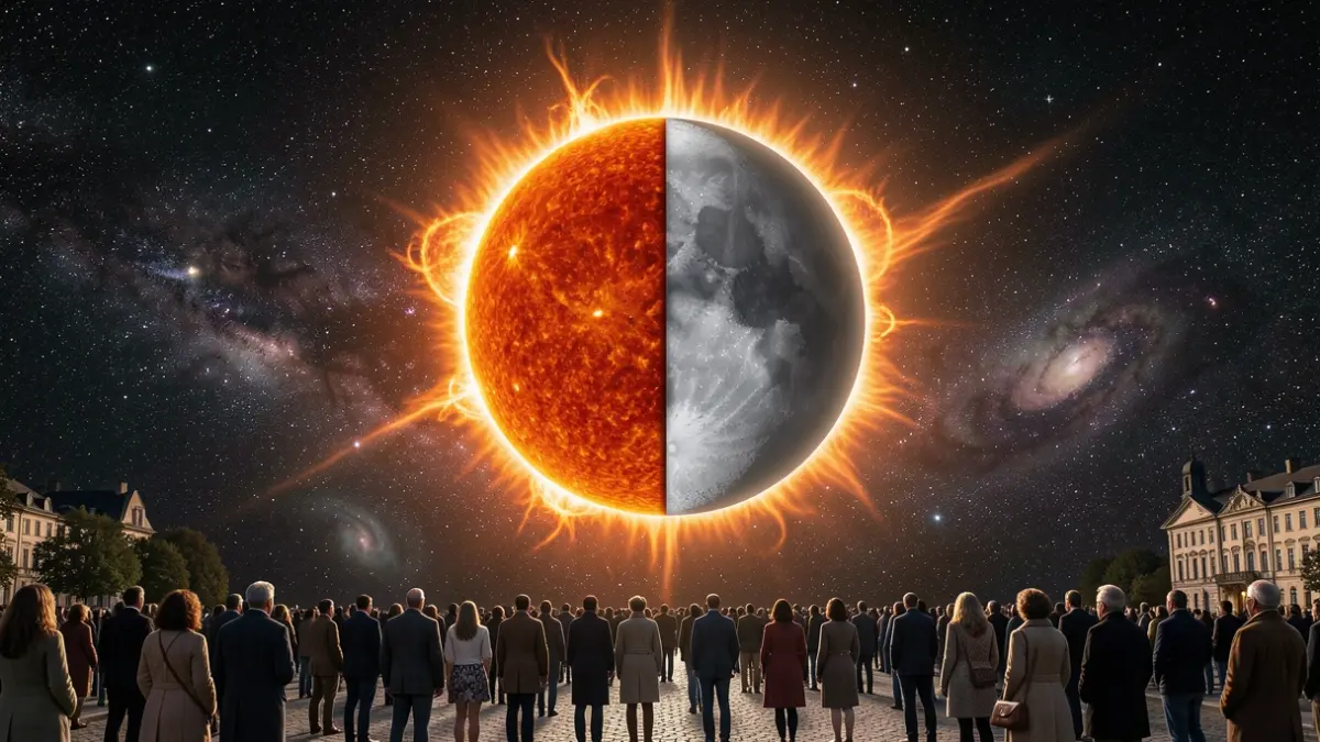 Imatge genèrica d'un eclips solar amb la corona solar visible.