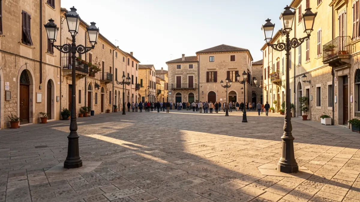 Imatge genèrica d'una plaça en una ciutat mediterrània amb llum de vesprada.