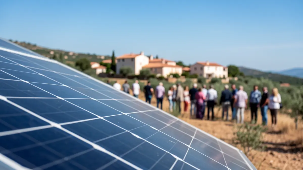 Generic image of a solar panel with a Mediterranean landscape in the background.
