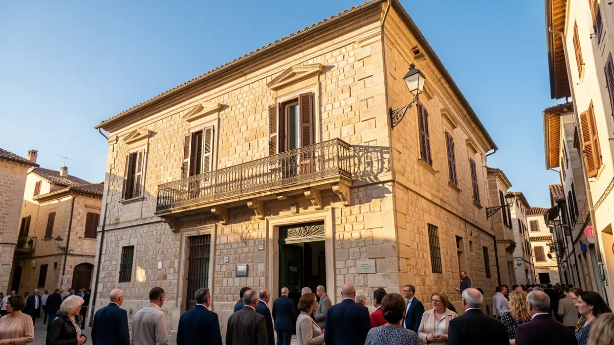 Façana de l'ajuntament de Vila-real en una vesprada assolellada.