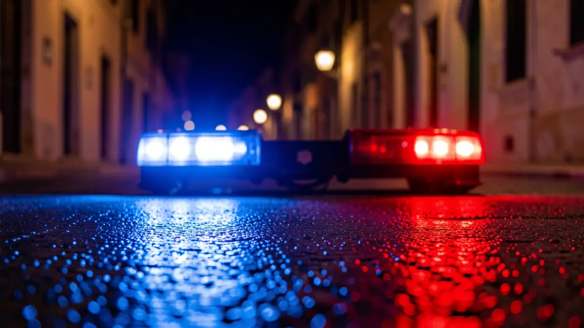 Imagen genérica de luces de emergencia policial reflejadas en el asfalto.