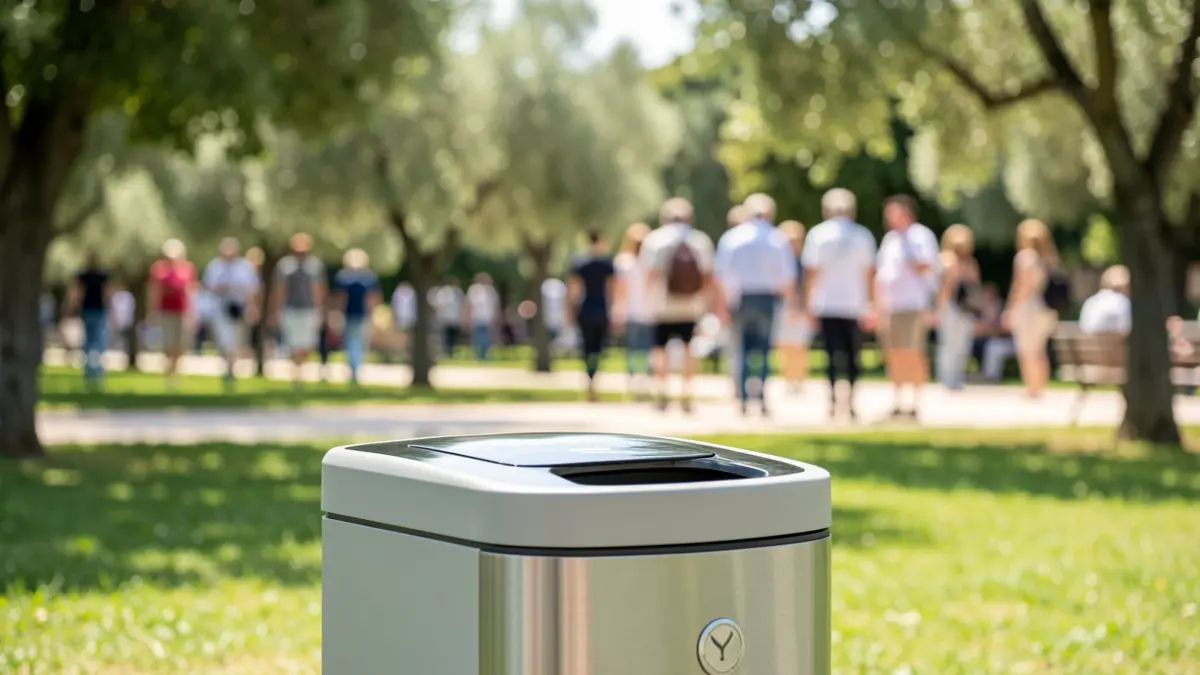 Imagen genérica de una papelera en un parque público.