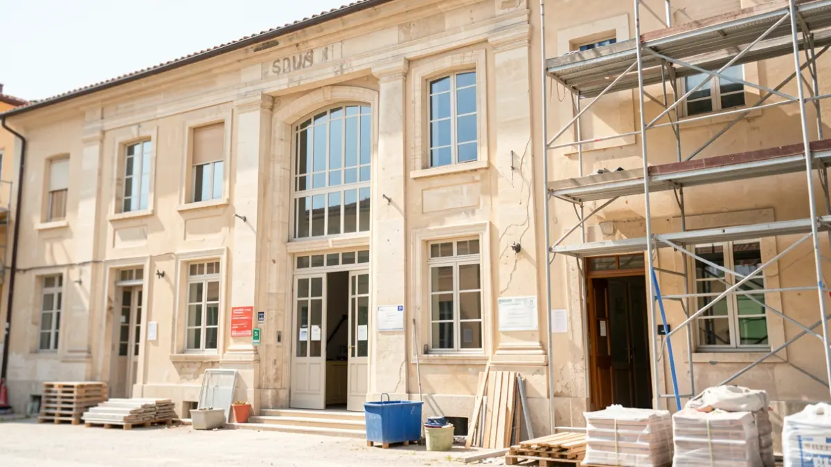 Imatge genèrica d'un edifici municipal en obres de renovació.