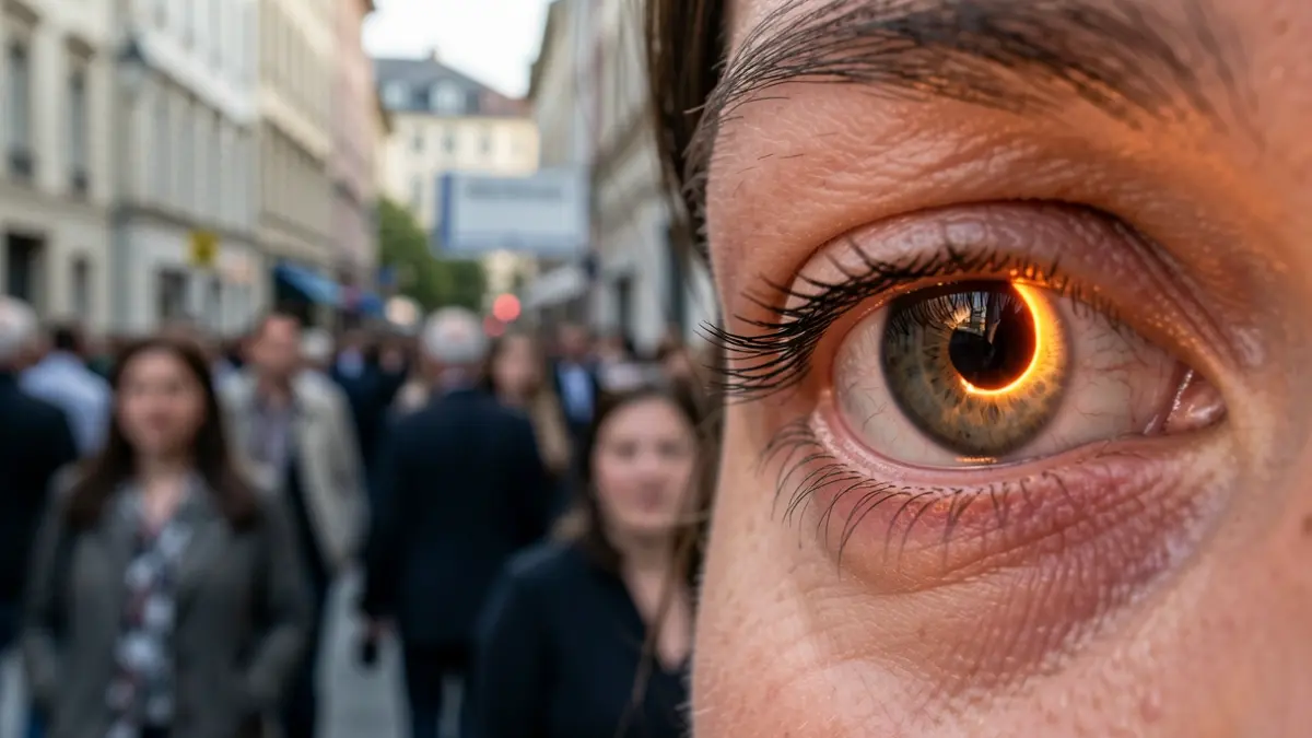 Generic image of an eye reflecting a solar eclipse, with a medical touch.