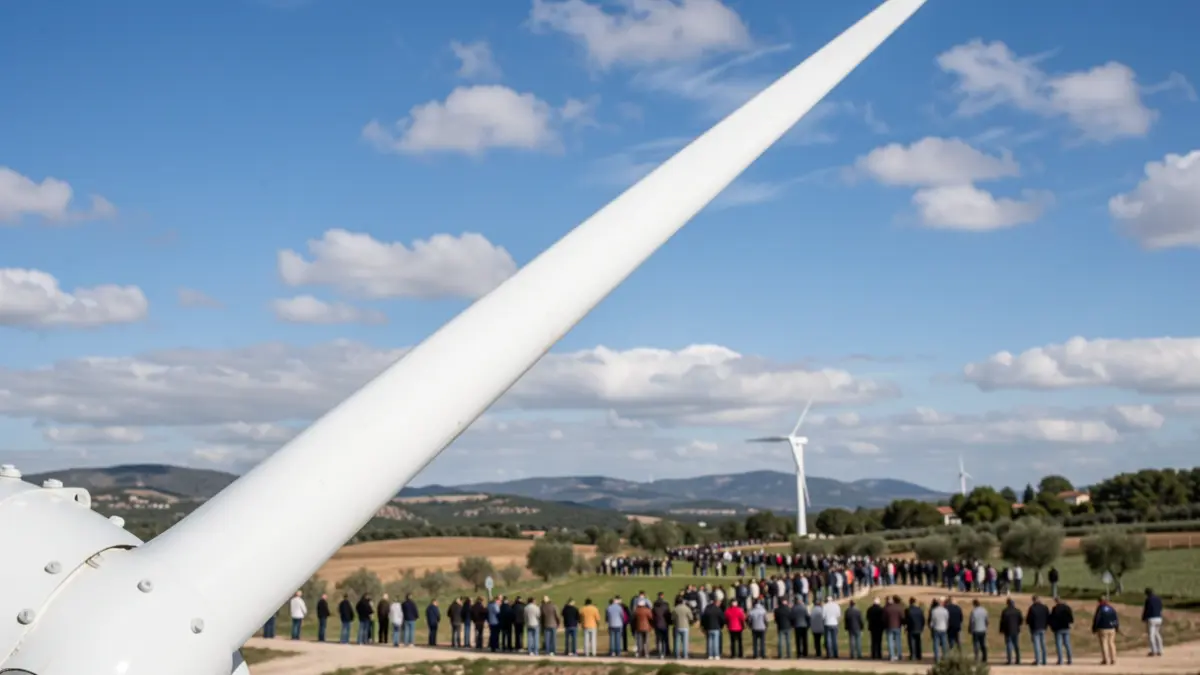 Imatge genèrica d'una pala d'aerogenerador en un paisatge rural.