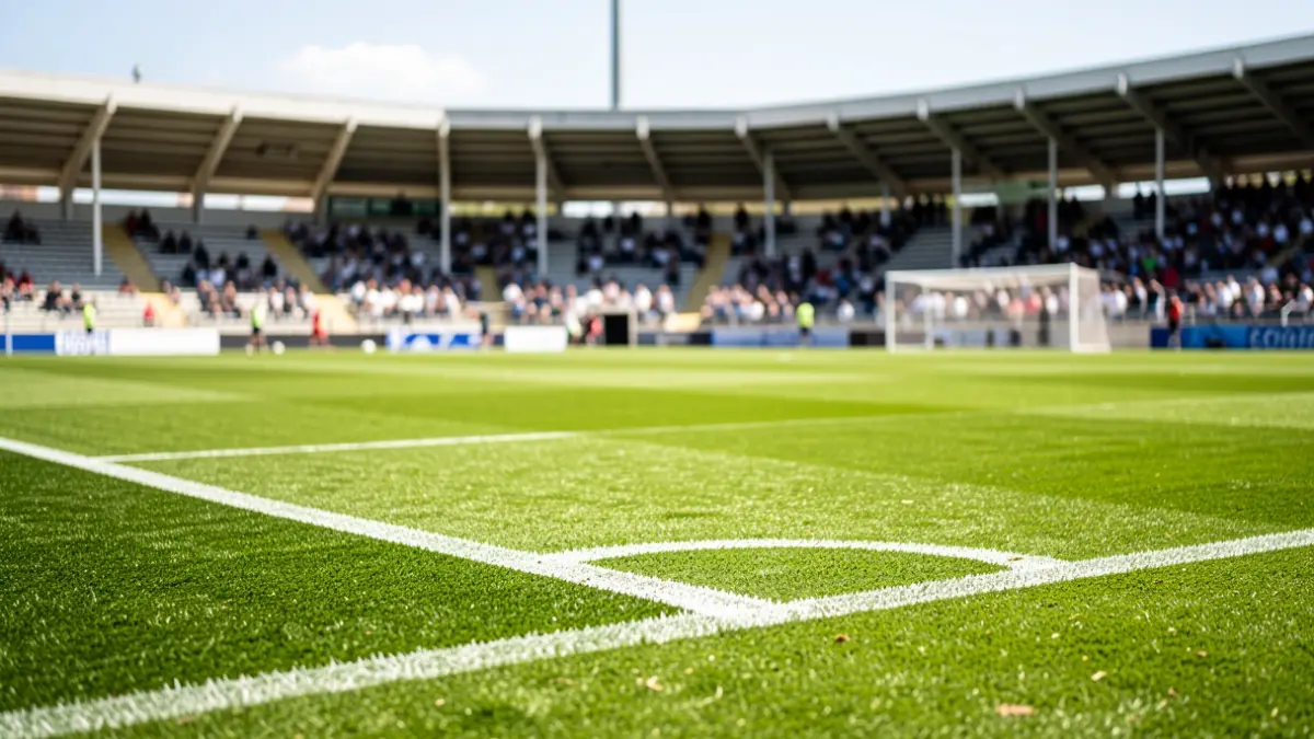 Generic image of an empty football pitch on a sunny day.