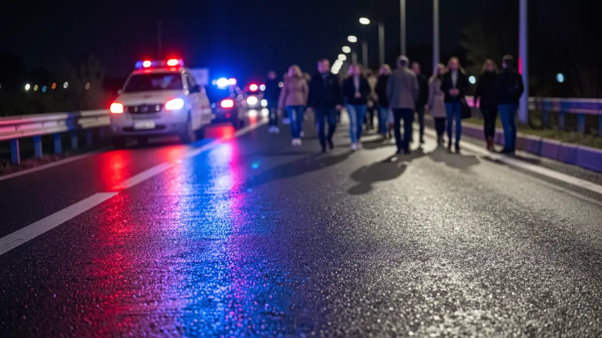 Generic image of police emergency lights reflecting on wet asphalt.