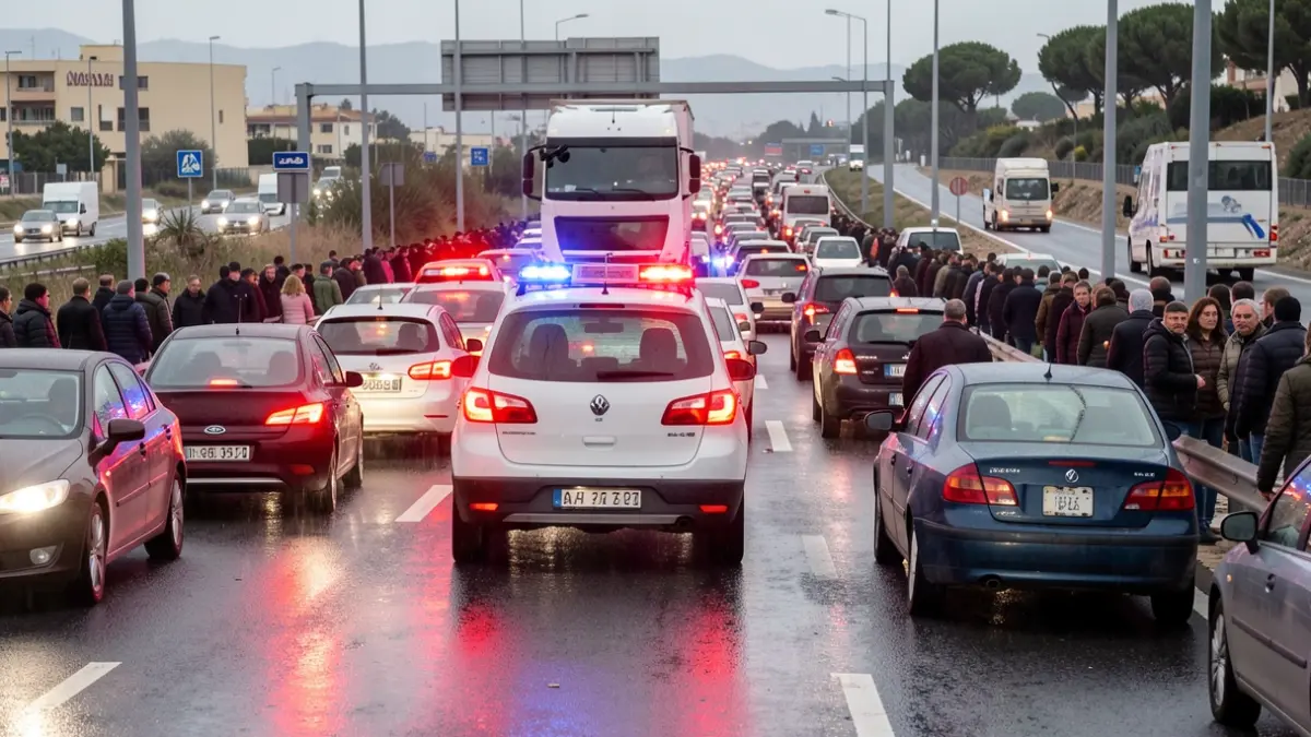 Generic image of dense traffic on a highway with emergency vehicles.