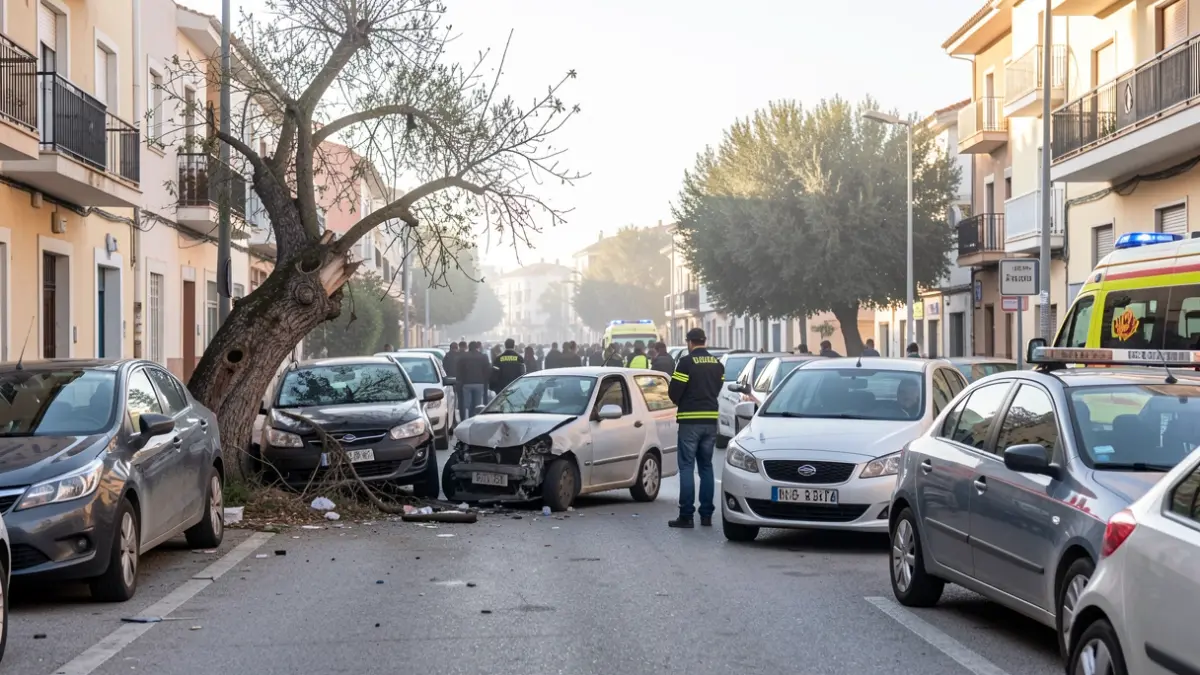 Image of a traffic accident in Xàbia with several parked cars affected.