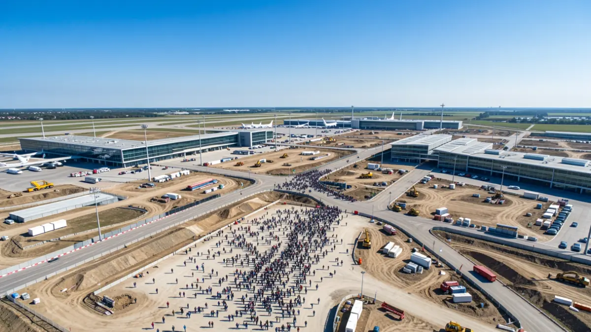 Generic image of an airport expansion with new construction and runways.