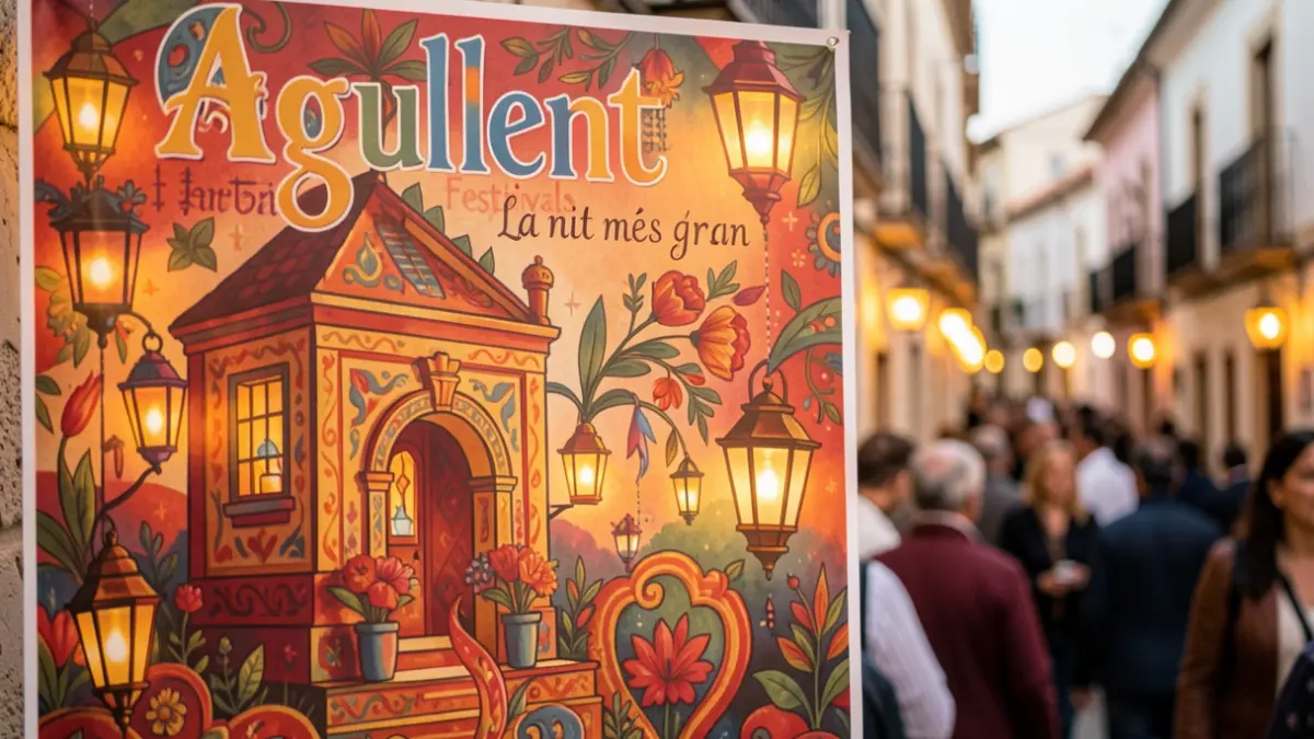 Poster for the Agullent September Festivals 2026, by artist Miguel Ángel Bonilla Sánchez, featuring traditional elements and the title 'La nit més gran'.