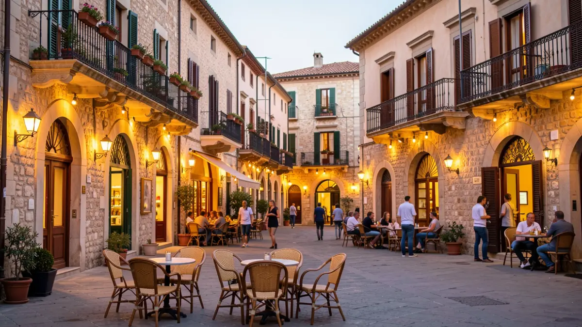 Imagen genérica de una plaza mediterránea iluminada al atardecer.