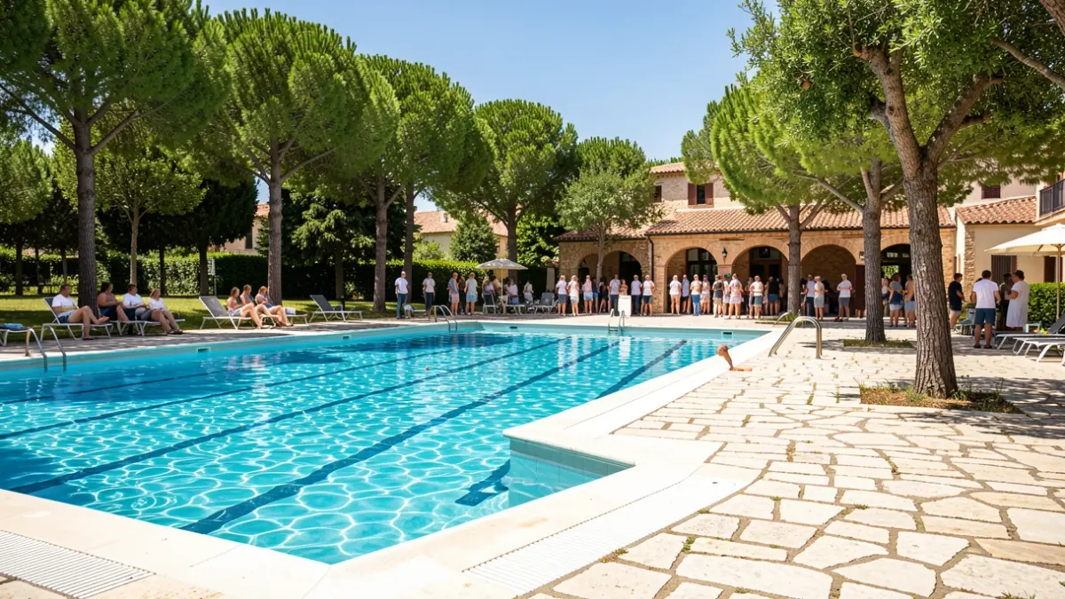 Imatge genèrica d'una piscina municipal en un entorn mediterrani.