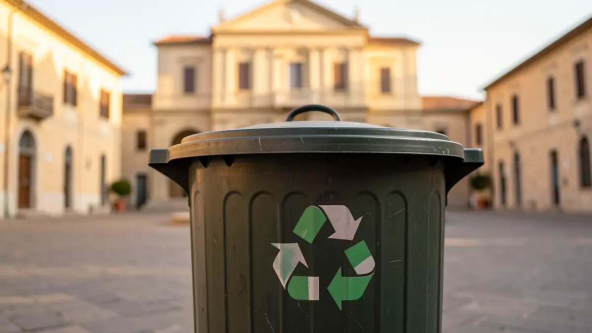 Imagen genérica de un contenedor de basura con el símbolo de reciclaje.
