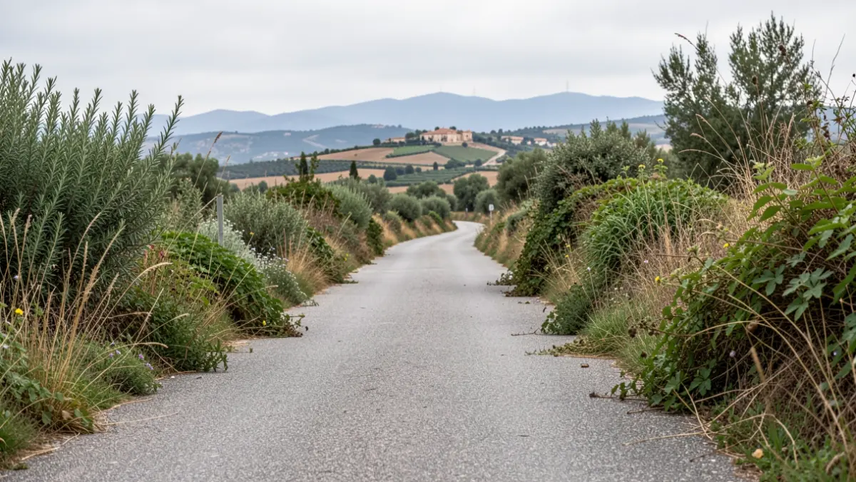 Imatge genèrica d'una carretera rural amb vegetació als margens.