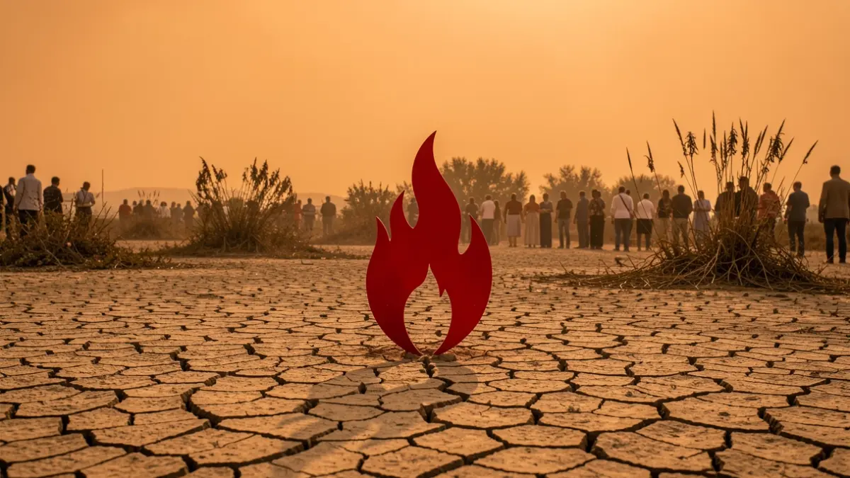 Imagen genérica de riesgo extremo de incendios con tierra seca y una llama.