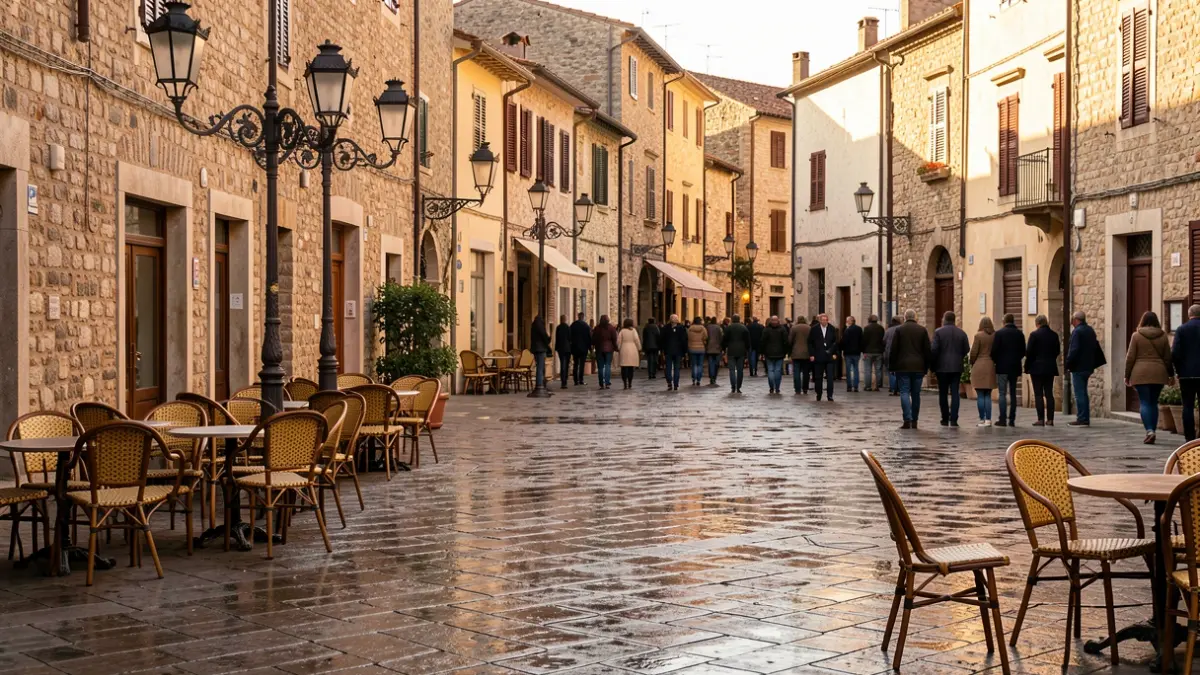 Imagen genérica de una plaza de pueblo valenciano con mobiliario urbano y alumbrado.