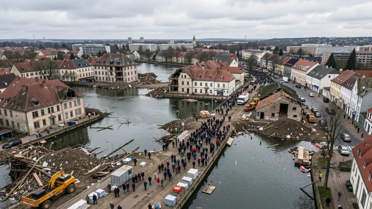 Generic image of flood aftermath and reconstruction efforts.