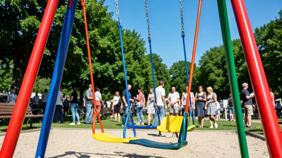 Generic image of a children's playground with swings.