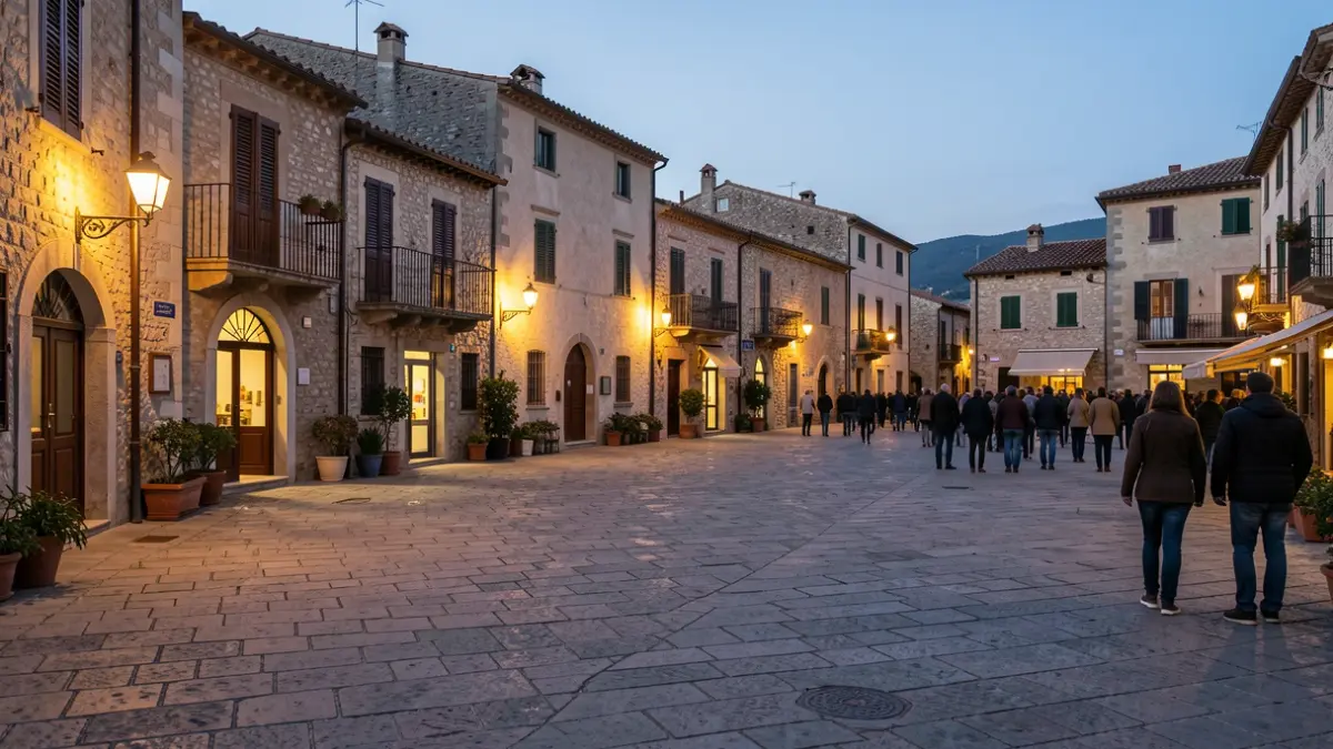 Generic image of a Mediterranean town square at dusk.