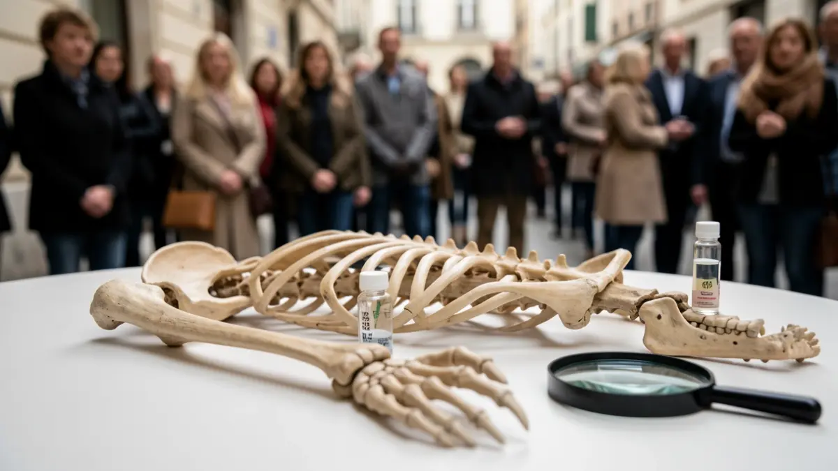 Imagen genérica de restos óseos y material de análisis de ADN.