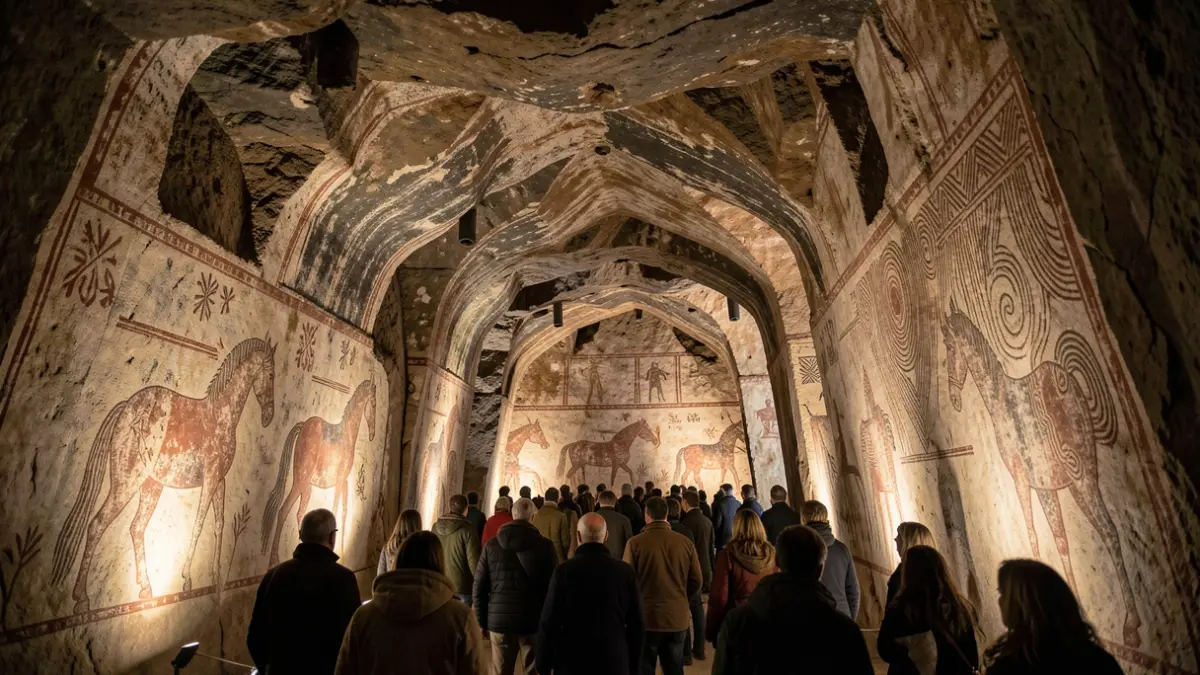 Generic image of prehistoric cave paintings inside a cave.