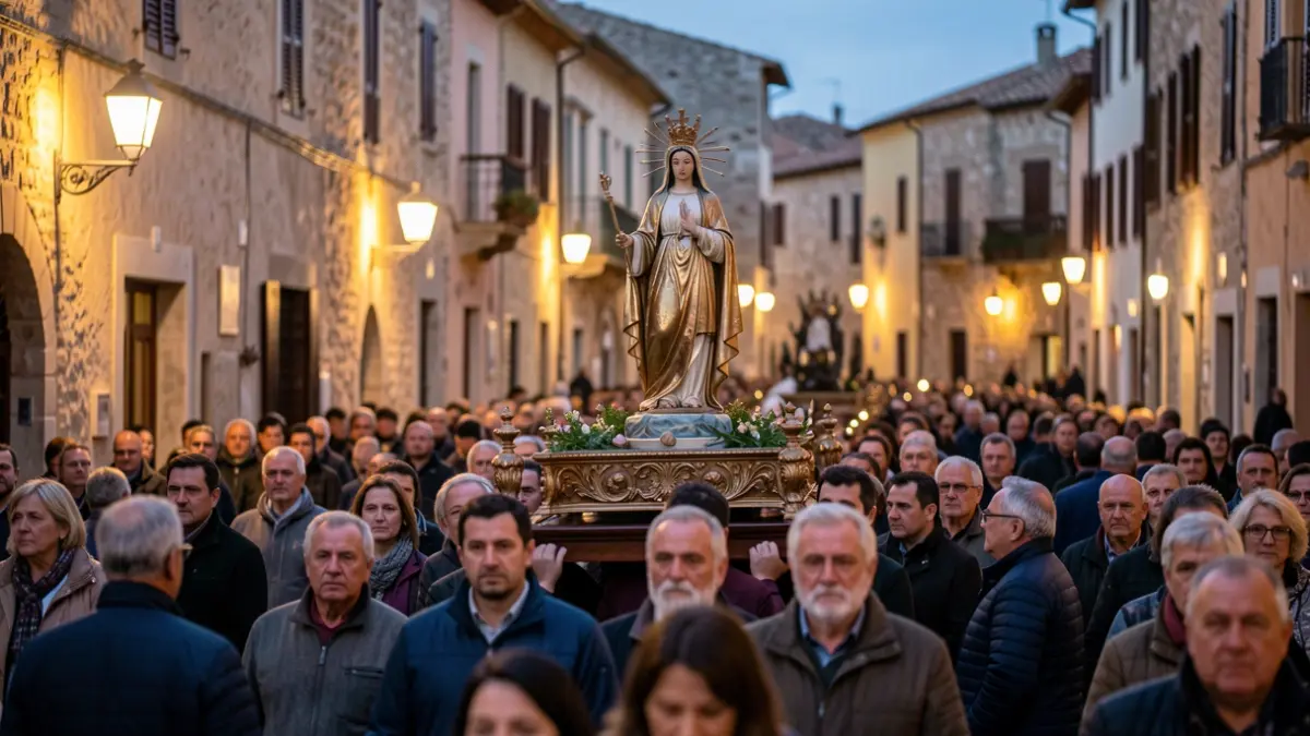 Generic image of a religious procession at dusk.
