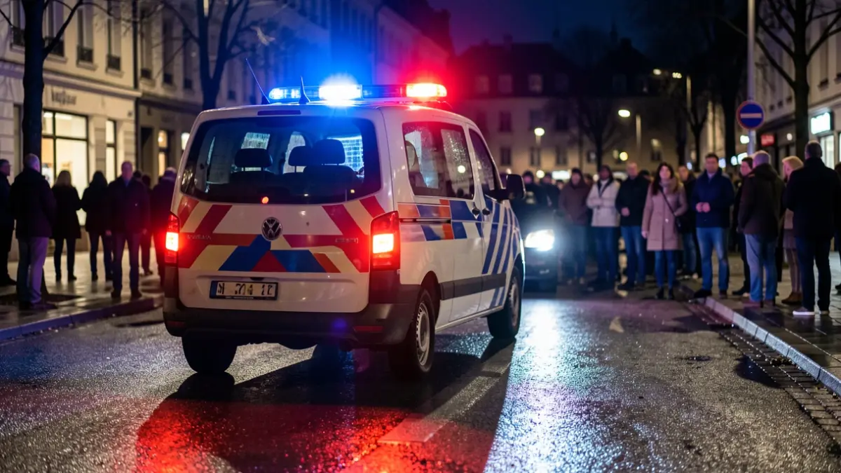 Imagen genérica de las luces de emergencia de una ambulancia reflejadas en asfalto mojado.