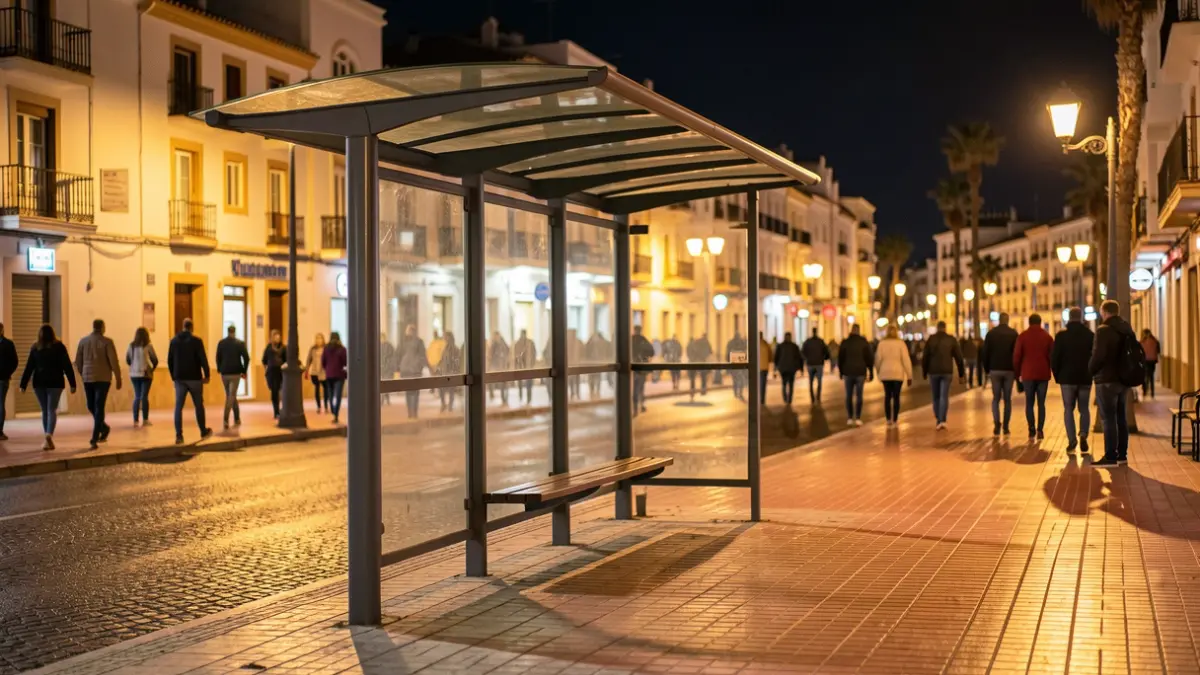 Imatge genèrica d'una parada d'autobús nocturna a Elx.