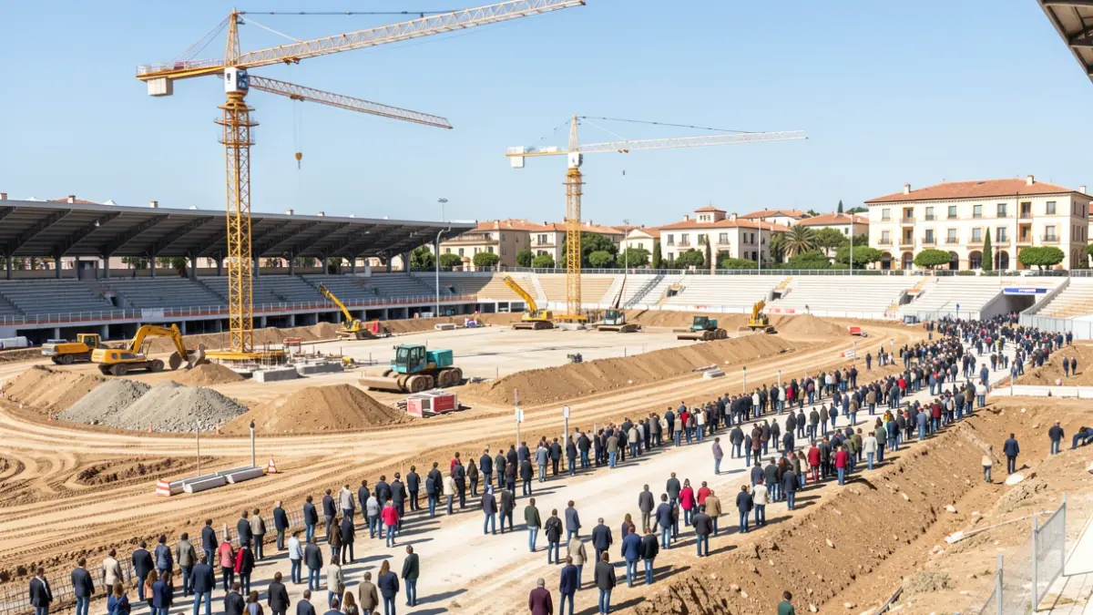 Generic image of urban development works around a football stadium.