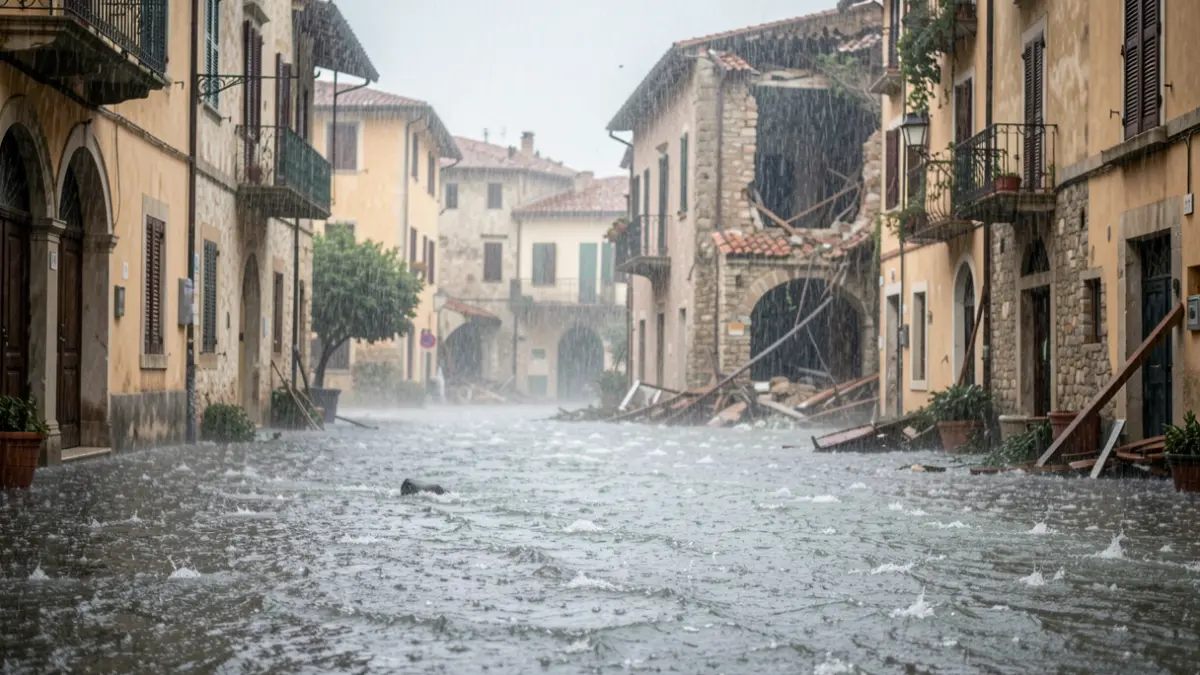 Imatge genèrica d'un temporal amb inundacions i calamarsa.