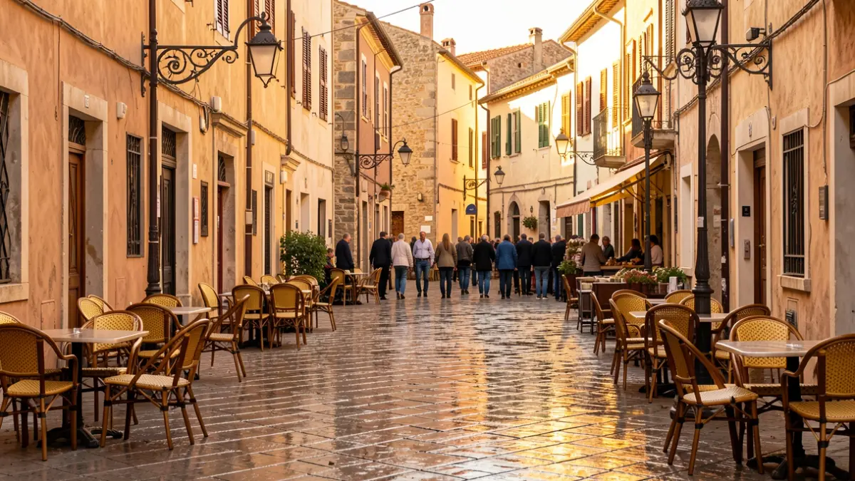 Imatge genèrica d'una plaça de poble valencià amb mobiliari urbà i enllumenat nocturn.