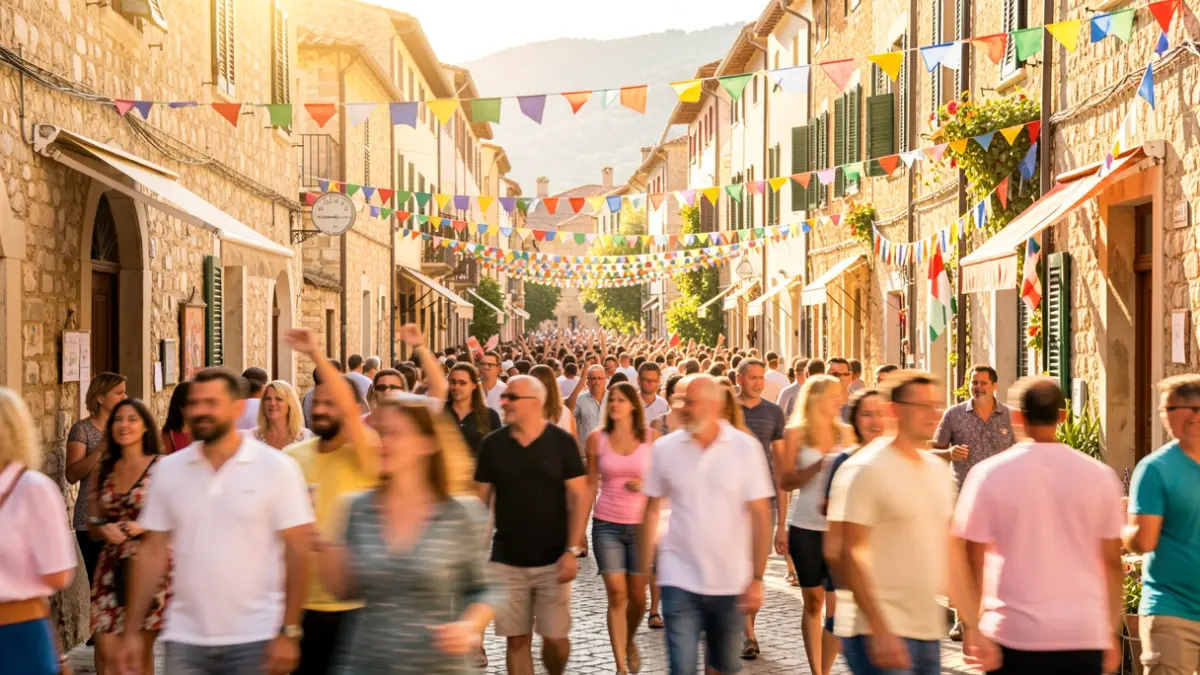 Imatge genèrica d'una festa popular en un poble mediterrani amb gent celebrant.