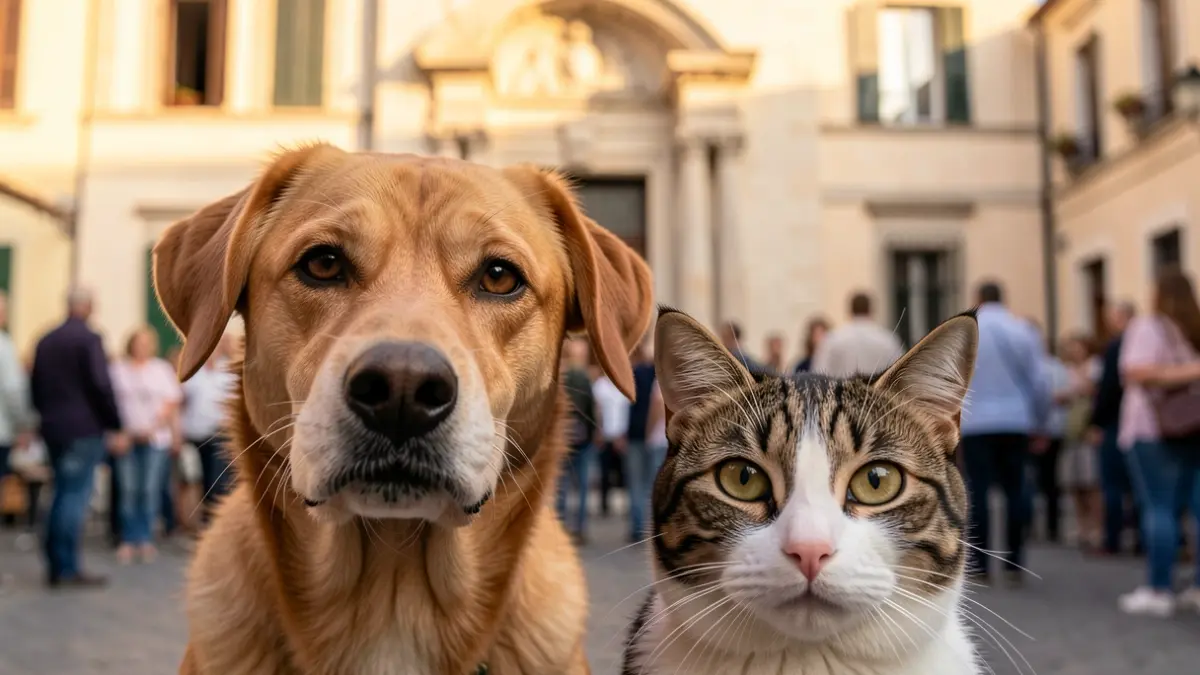 Generic image of domestic animals and a municipal building.