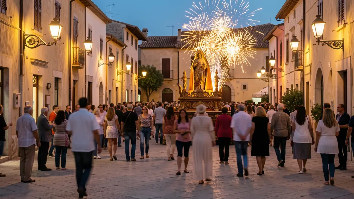 Imatge genèrica d'una processó amb foc i pólvora en un poble mediterrani.