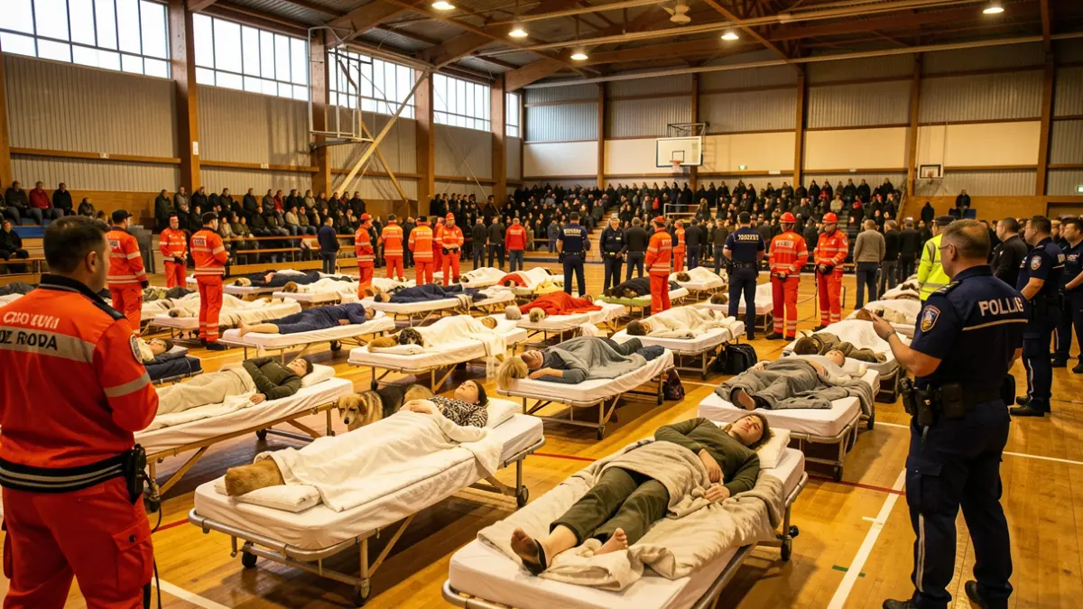 Imagen genérica de un albergue de emergencia con camas y personal de ayuda.