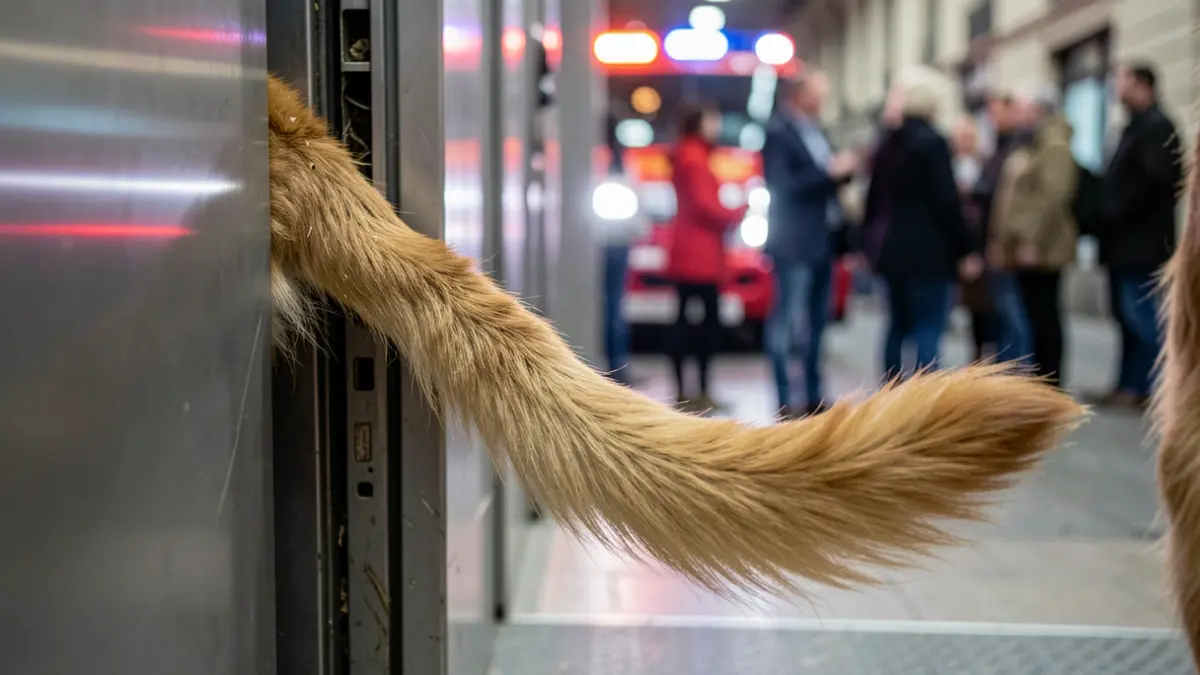Imagen genérica de un perrito siendo liberado de un ascensor.
