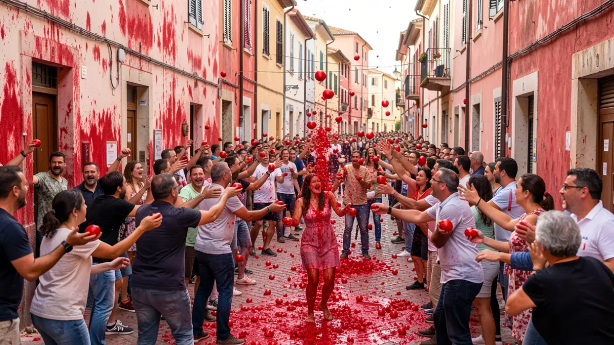 Imatge genèrica de la festa de la Tomatina a Buñol, amb gent tirant-se tomàquets.