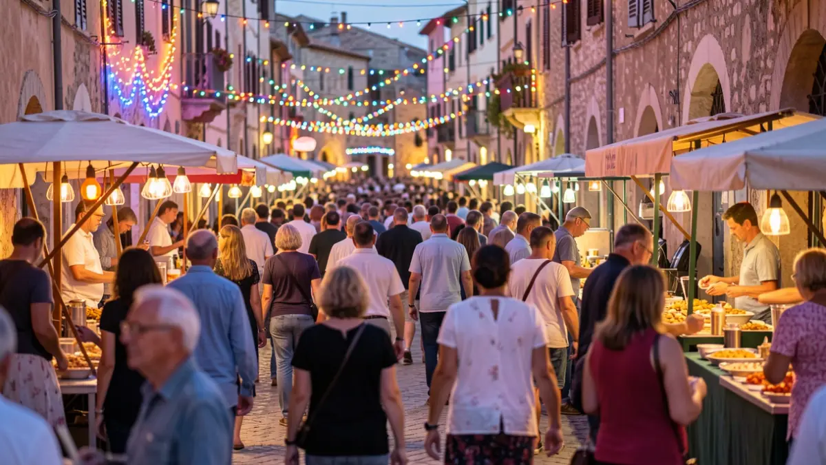 Generic image of a popular festival in a Mediterranean town with a festive atmosphere.