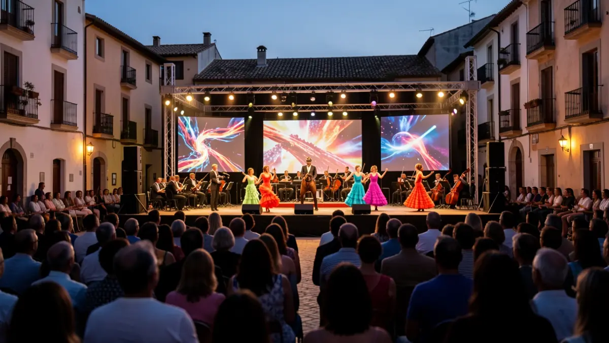 Imatge genèrica d'un espectacle escènic a l'aire lliure amb música, dansa i cavalls.