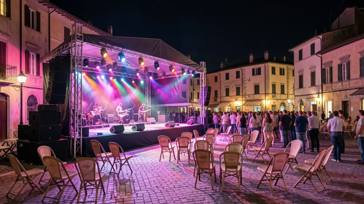 Generic image of an outdoor music festival stage at night.