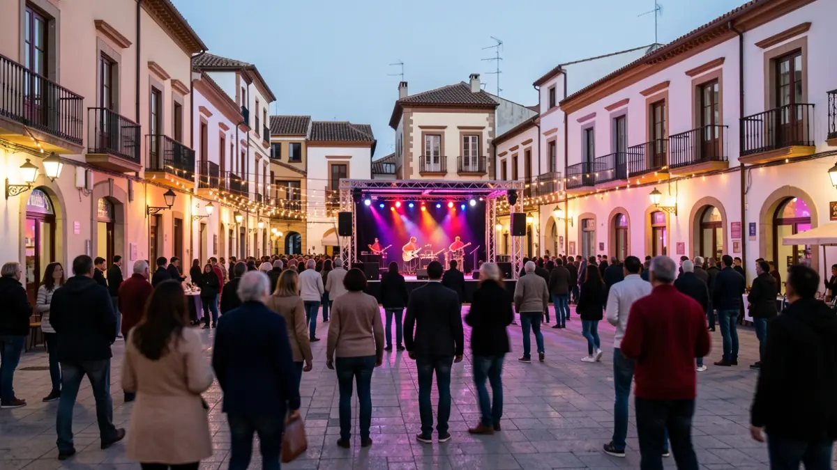 Generic image of a Valencian town square lit up for a festival.
