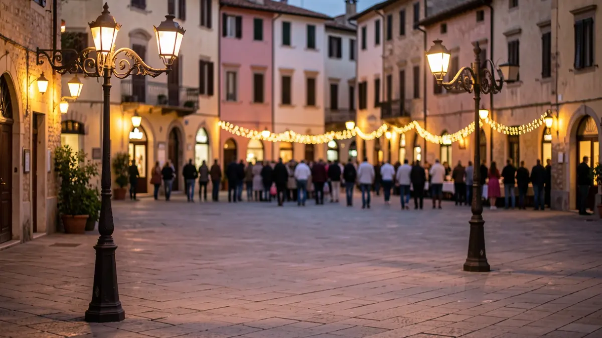 Generic image of a Mediterranean town square at dusk.