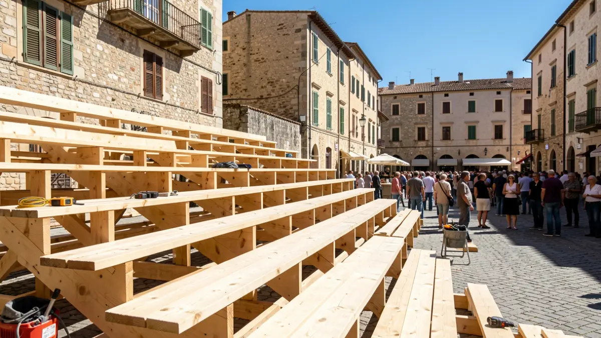 Imatge genèrica de la construcció de cadafals per a festes patronals a la Comunitat Valenciana.