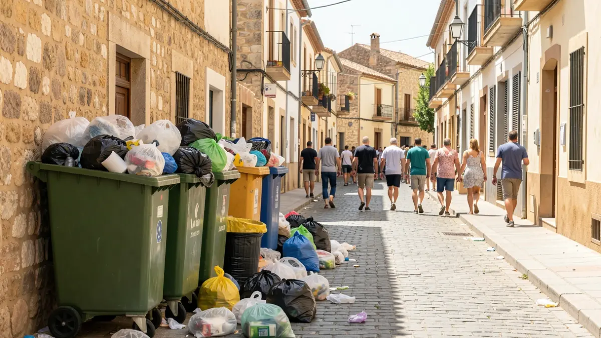 Generic image of overflowing garbage bins and accumulated trash in the streets of Calp.