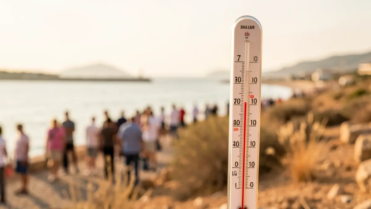 Generic image of a thermometer showing a high temperature with the Valencian coast in the background.